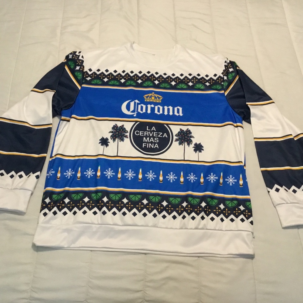 Corona Festive Graphic Long Sleeve Shirt Feliz Navidad! Merry Christmas!